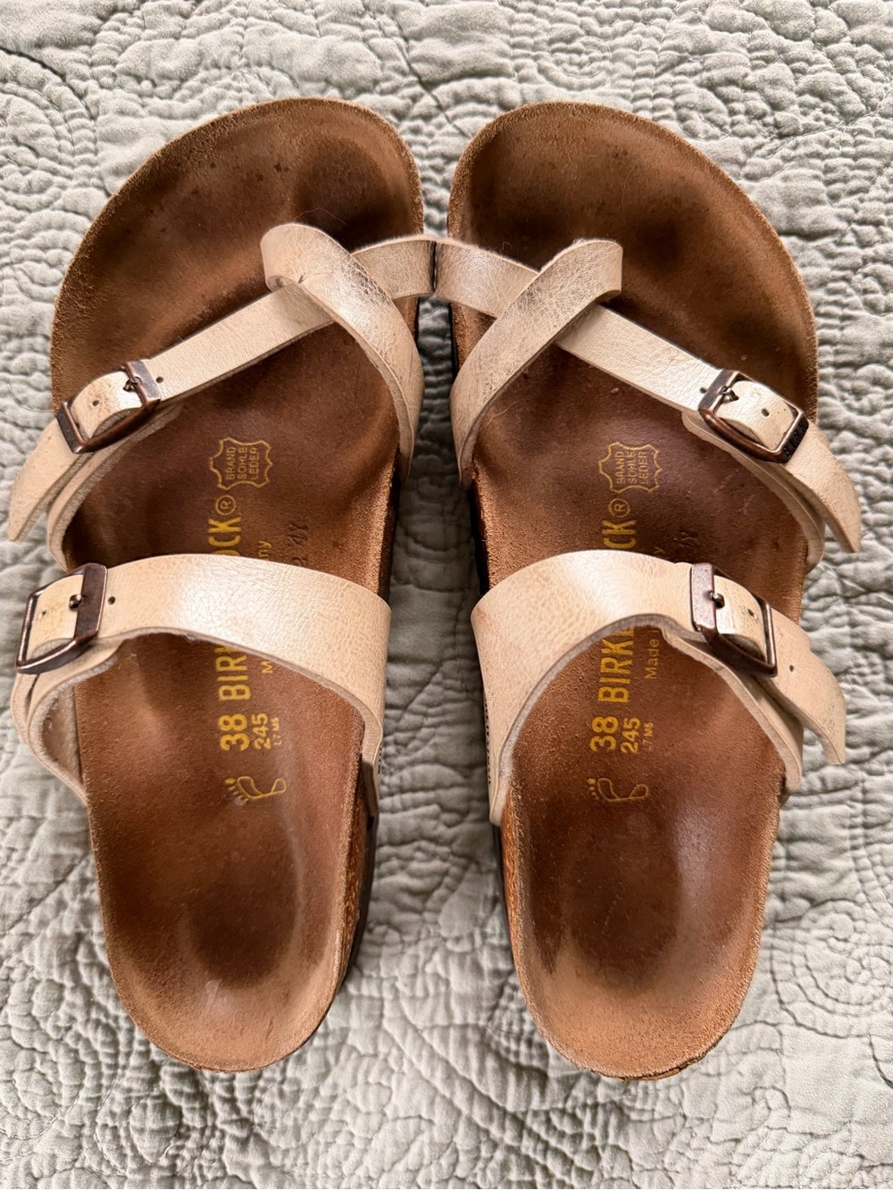 Birkenstock Women's Light Beige Leather Two-Strap Sandals
